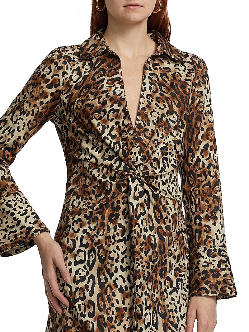 Mckenna Twist-Front Leopard Print Denim Minidress