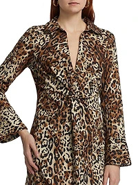 Mckenna Twist-Front Leopard Print Denim Minidress