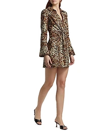 Mckenna Twist-Front Leopard Print Denim Minidress