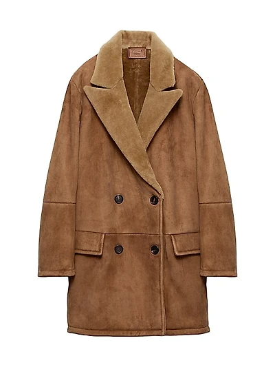 Double-Breasted Shearling Coat