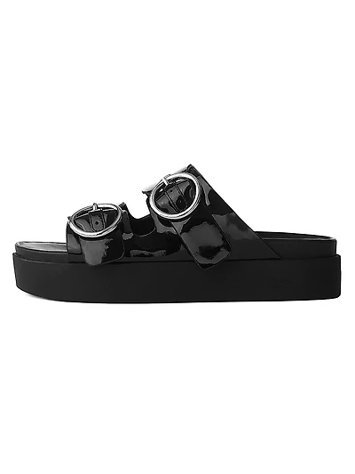Geo Buckle Patent Leather Platform Sandals