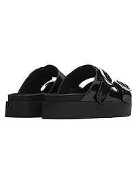 Geo Buckle Patent Leather Platform Sandals