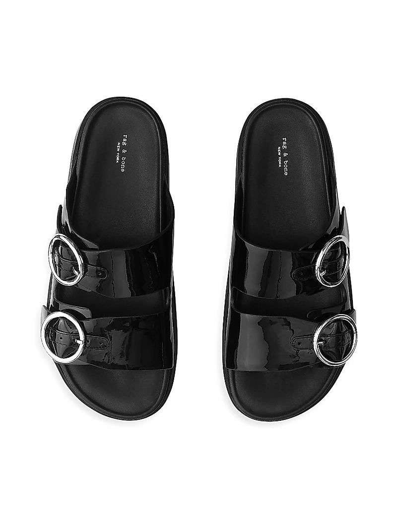 Geo Buckle Patent Leather Platform Sandals