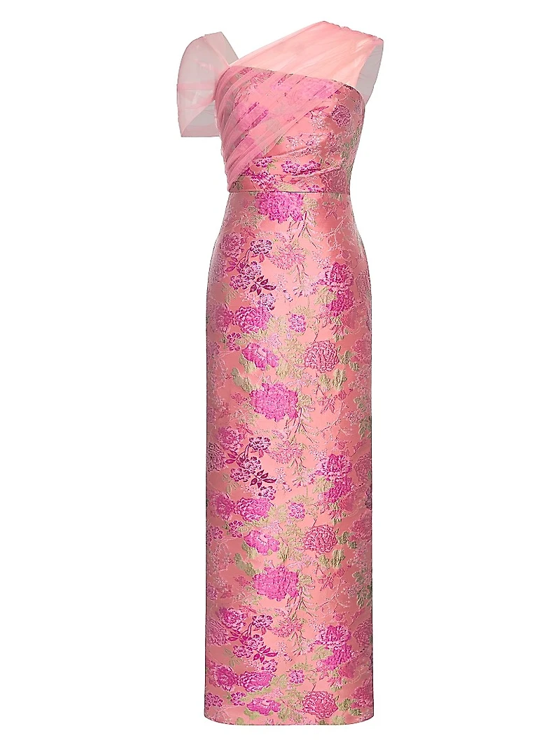 Beverly Draped Floral Column Gown