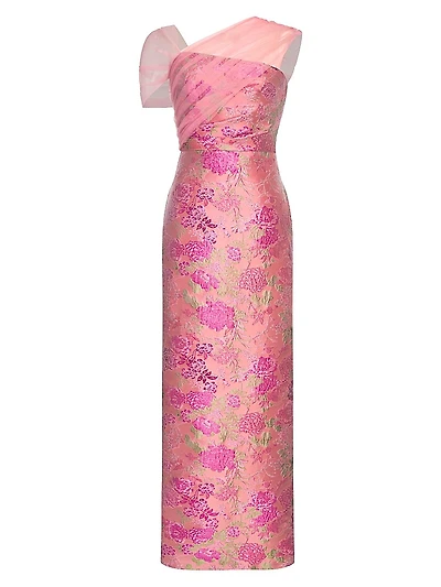 Beverly Draped Floral Column Gown
