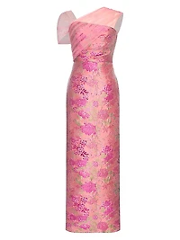 Beverly Draped Floral Column Gown