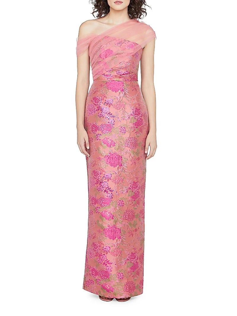 Beverly Draped Floral Column Gown