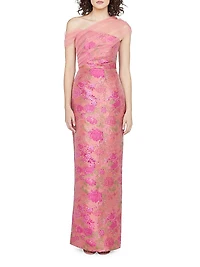 Beverly Draped Floral Column Gown