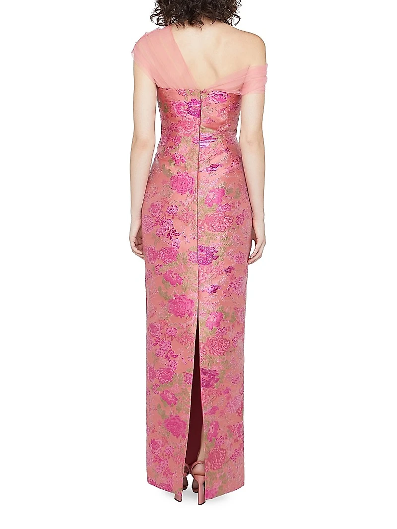 Beverly Draped Floral Column Gown