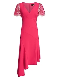 Jazlyn Embroidered Flutter-Sleeve Cocktail Dress