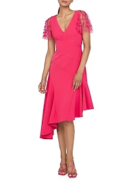 Jazlyn Embroidered Flutter-Sleeve Cocktail Dress