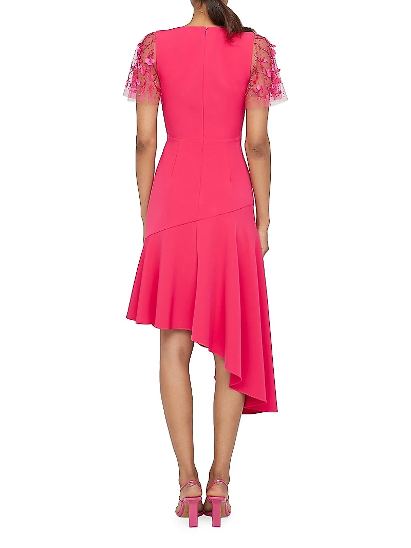 Jazlyn Embroidered Flutter-Sleeve Cocktail Dress