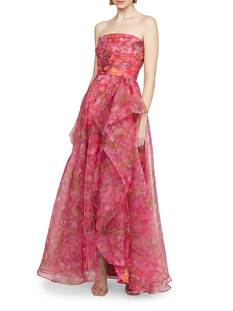 Taytum Floral Organza Strapless Gown