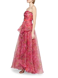 Taytum Floral Organza Strapless Gown