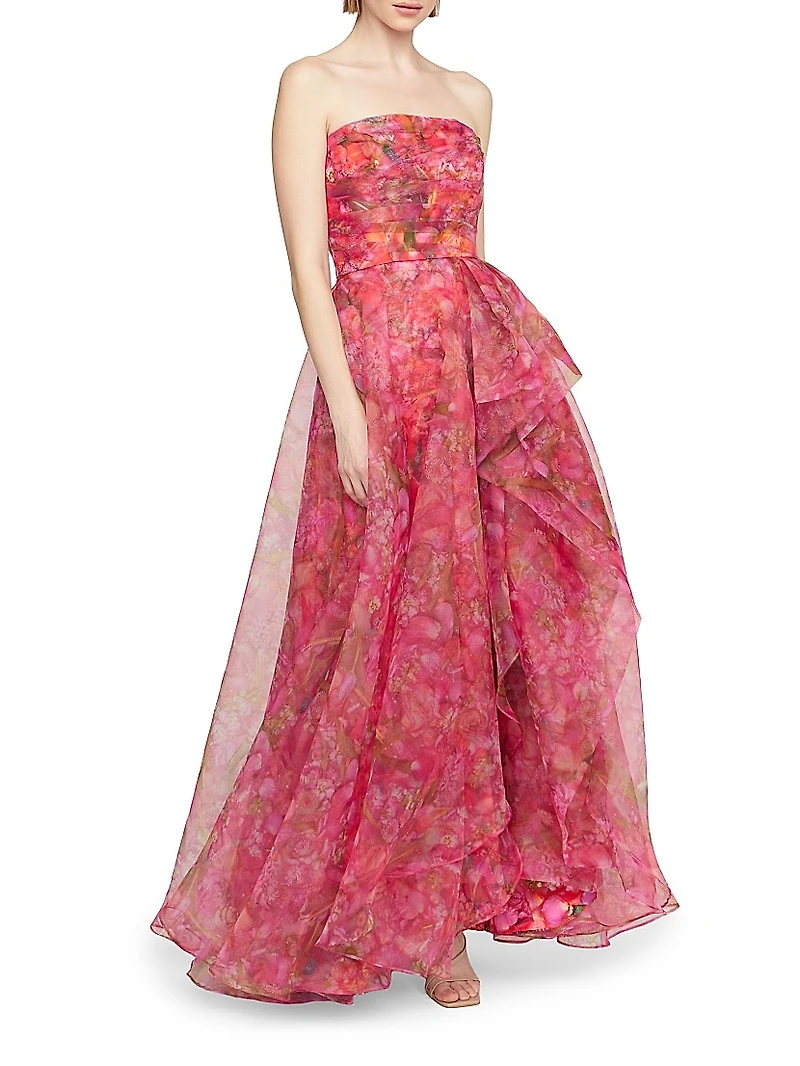 Taytum Floral Organza Strapless Gown