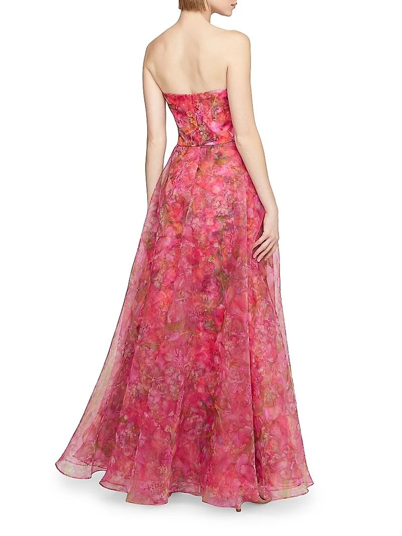 Taytum Floral Organza Strapless Gown