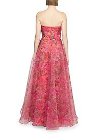 Taytum Floral Organza Strapless Gown
