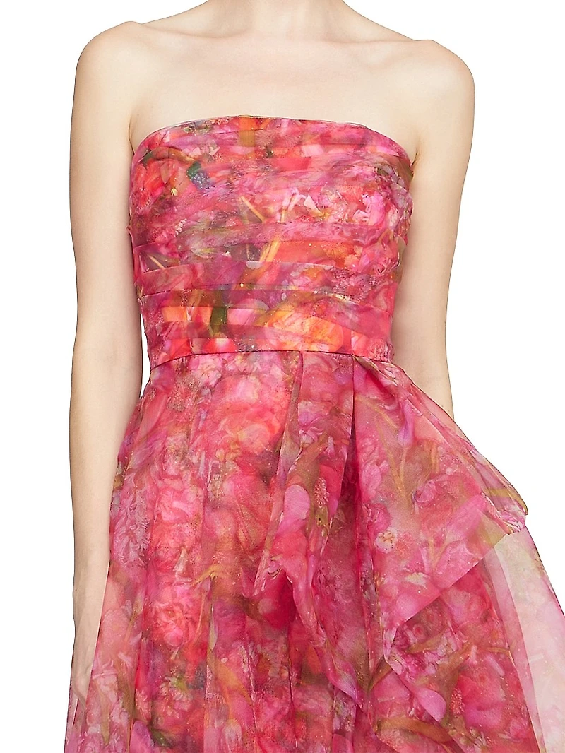 Taytum Floral Organza Strapless Gown