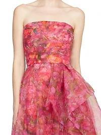 Taytum Floral Organza Strapless Gown