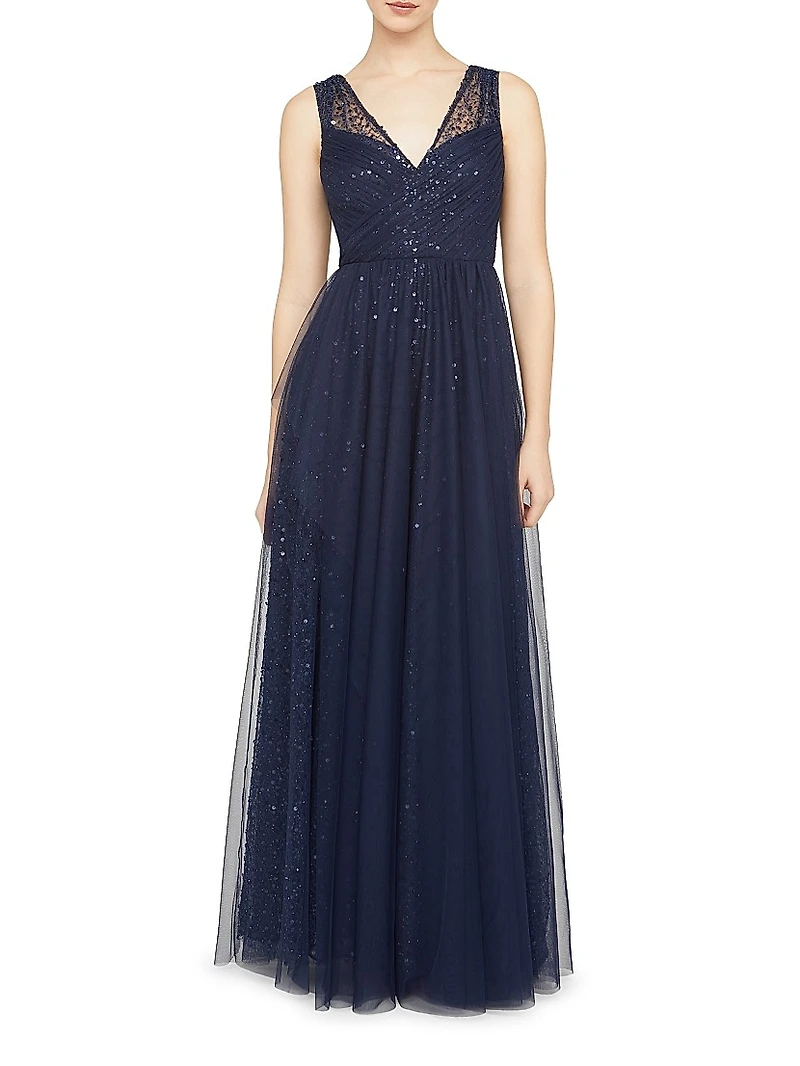 Kiana Beaded V-Neck A-Line Gown