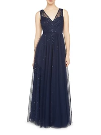 Kiana Beaded V-Neck A-Line Gown