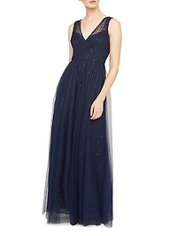 Kiana Beaded V-Neck A-Line Gown