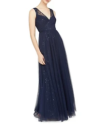 Kiana Beaded V-Neck A-Line Gown