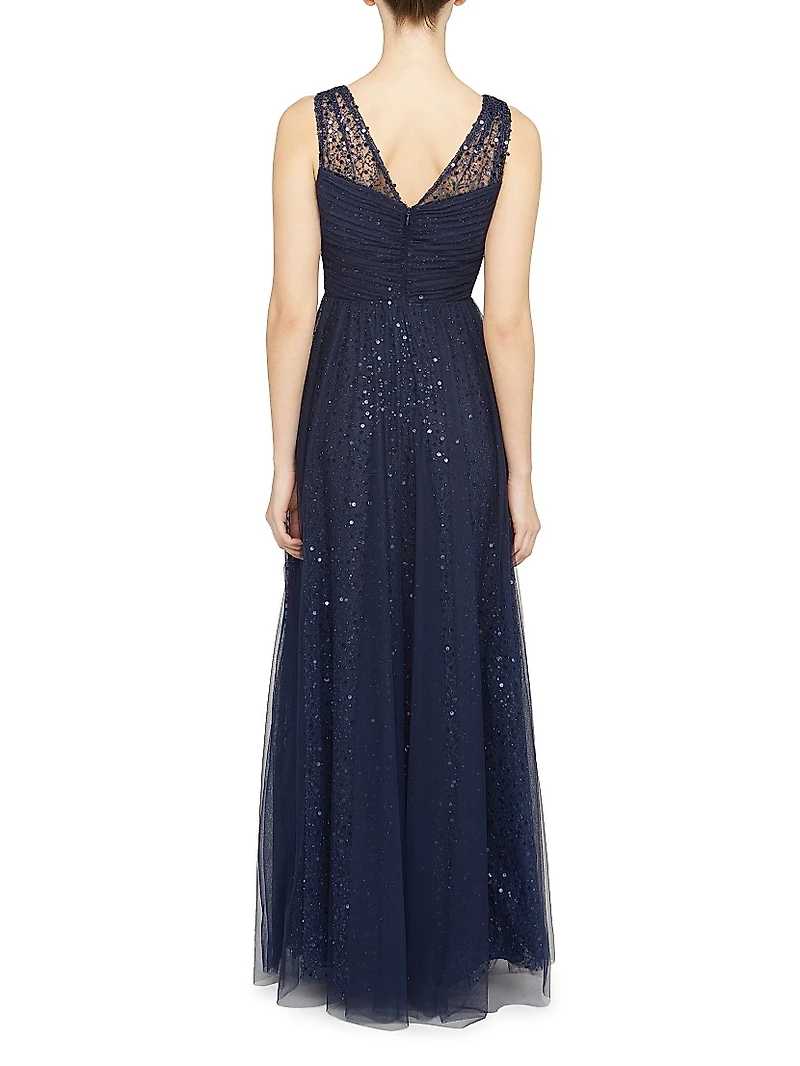 Kiana Beaded V-Neck A-Line Gown