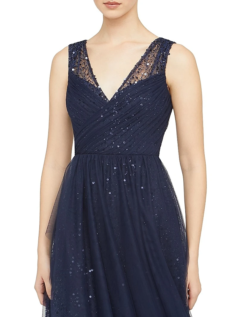 Kiana Beaded V-Neck A-Line Gown