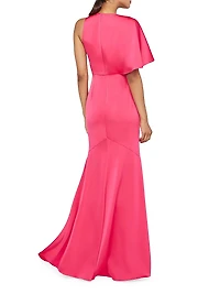 Darcie Satin Flutter-Sleeve Gown
