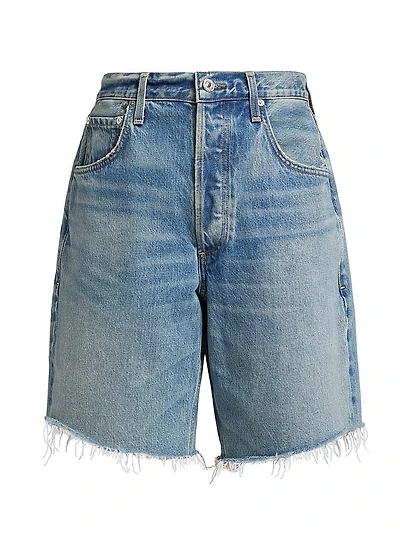 Ayla Baggy Raw-Edge Denim Shorts
