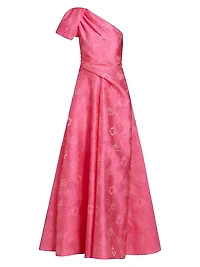 Floral Jacquard One-Shoulder Gown
