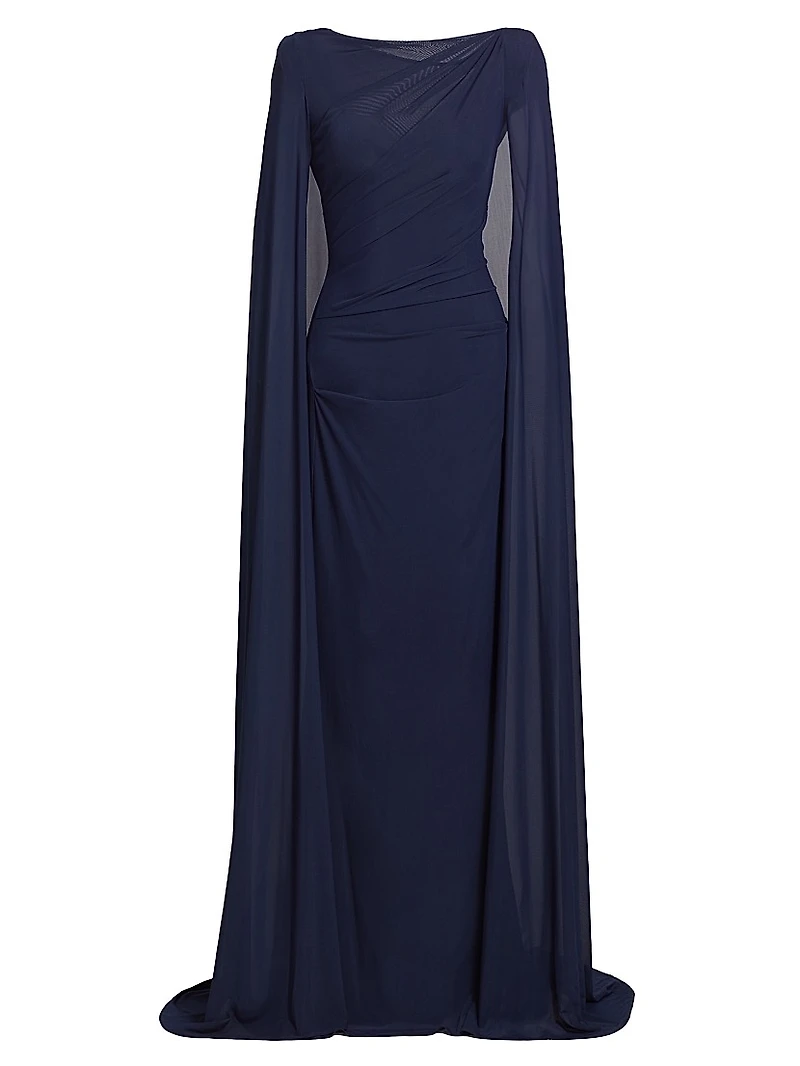 Tulle Ruched Cape Gown