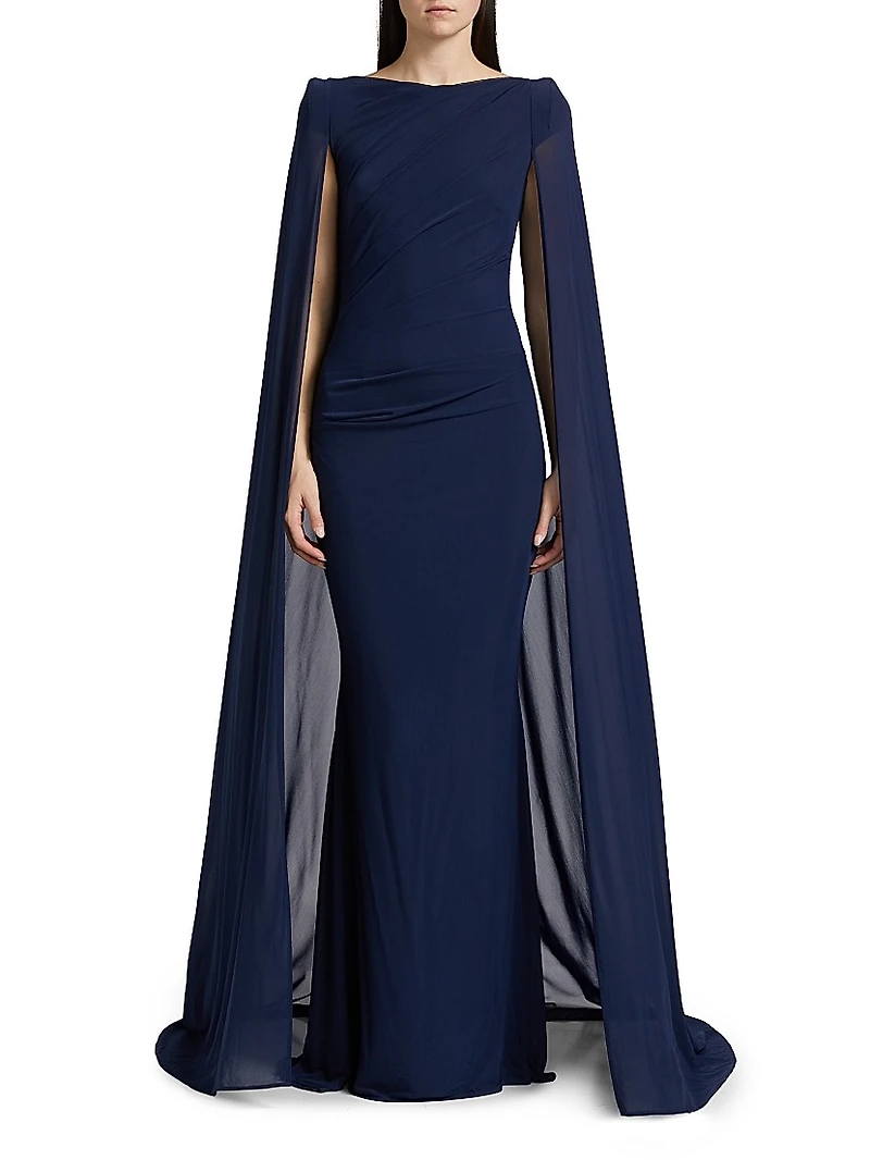 Tulle Ruched Cape Gown