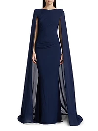 Tulle Ruched Cape Gown