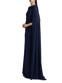 Tulle Ruched Cape Gown