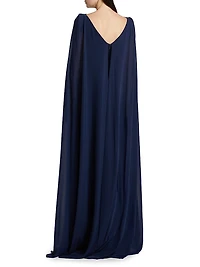 Tulle Ruched Cape Gown