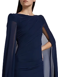 Tulle Ruched Cape Gown