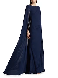 Tulle Ruched Cape Gown