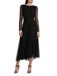 Tulle Ruched Midi-Dress