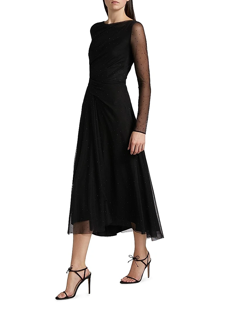 Tulle Ruched Midi-Dress