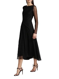 Tulle Ruched Midi-Dress