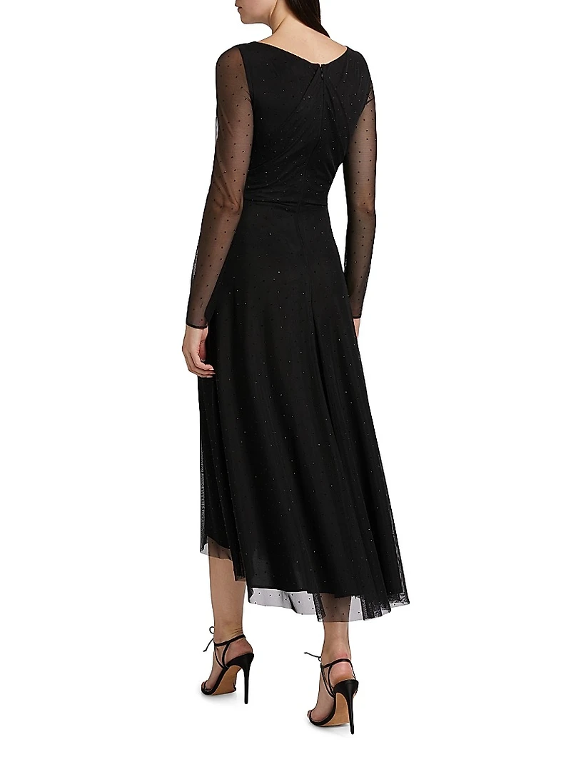 Tulle Ruched Midi-Dress
