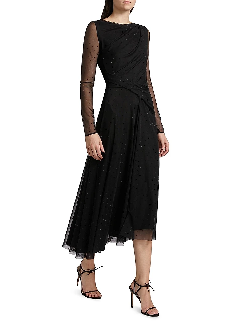 Tulle Ruched Midi-Dress