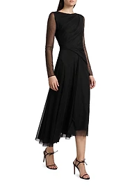 Tulle Ruched Midi-Dress