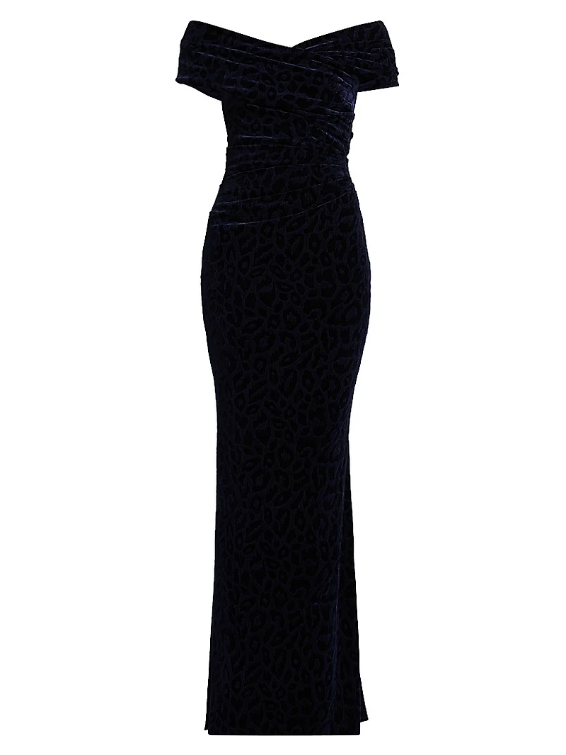 Leopard Velvet Ruched Gown