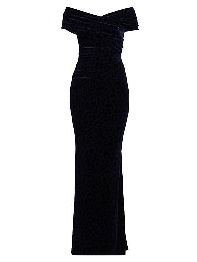 Leopard Velvet Ruched Gown