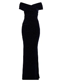 Leopard Velvet Ruched Gown