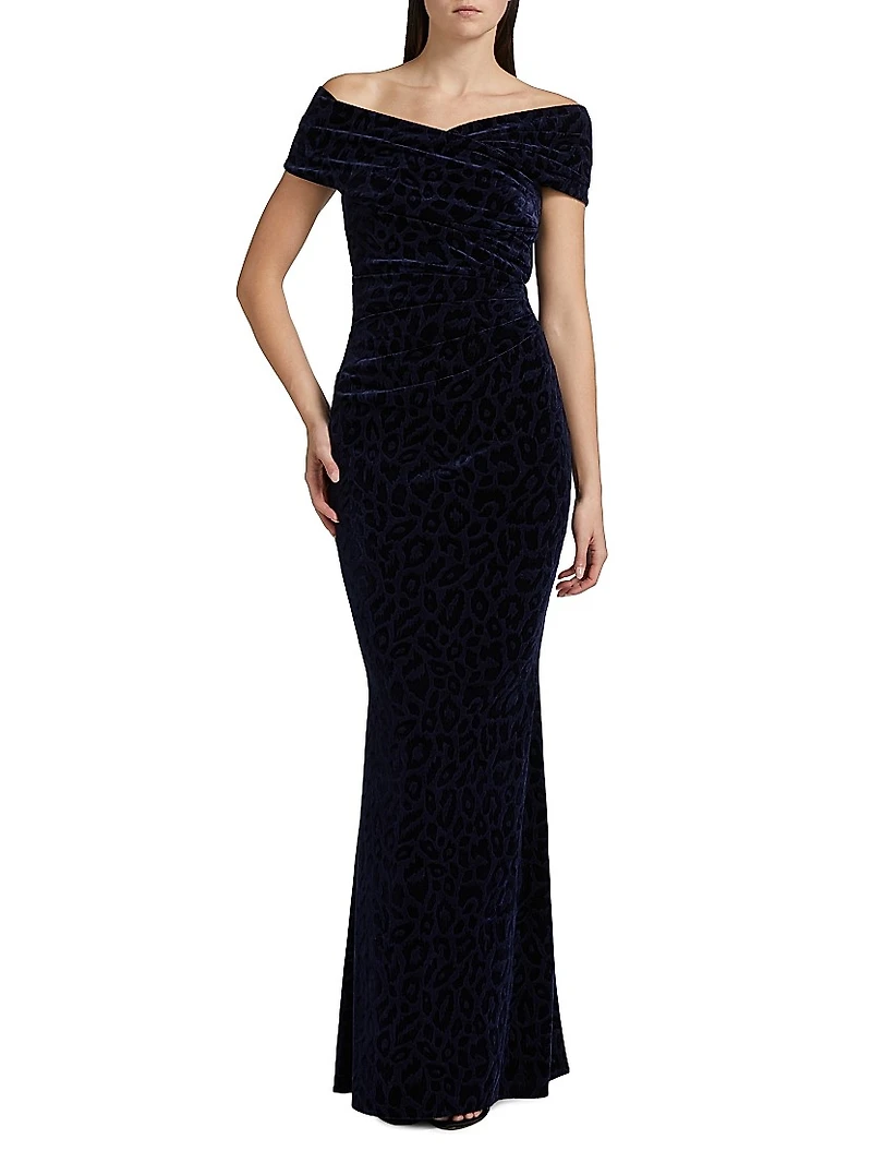 Leopard Velvet Ruched Gown