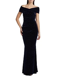 Leopard Velvet Ruched Gown